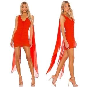 NEW! Michael Costello Revolve- Vavonna V Neck Red Orange Mini Dress Size M